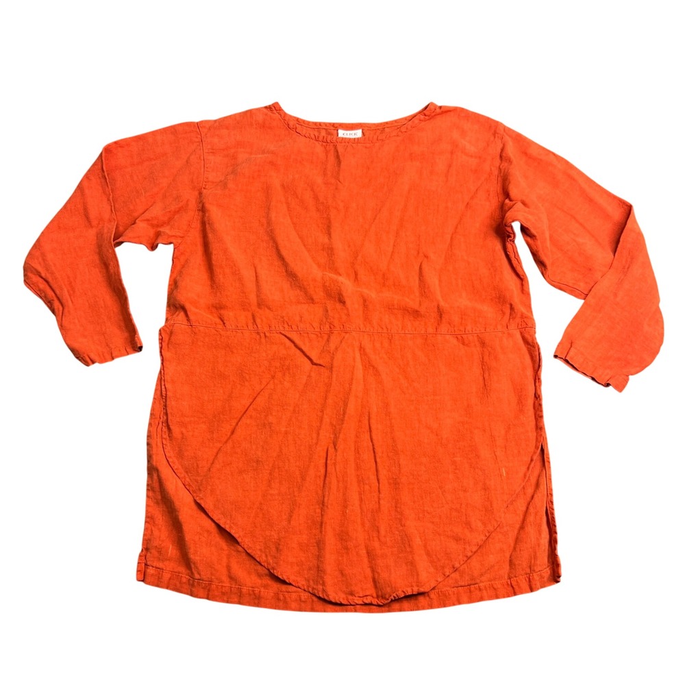 CLICK Womens Orange 100% Linen Tunic Top Made in USA Lagenlook Size M